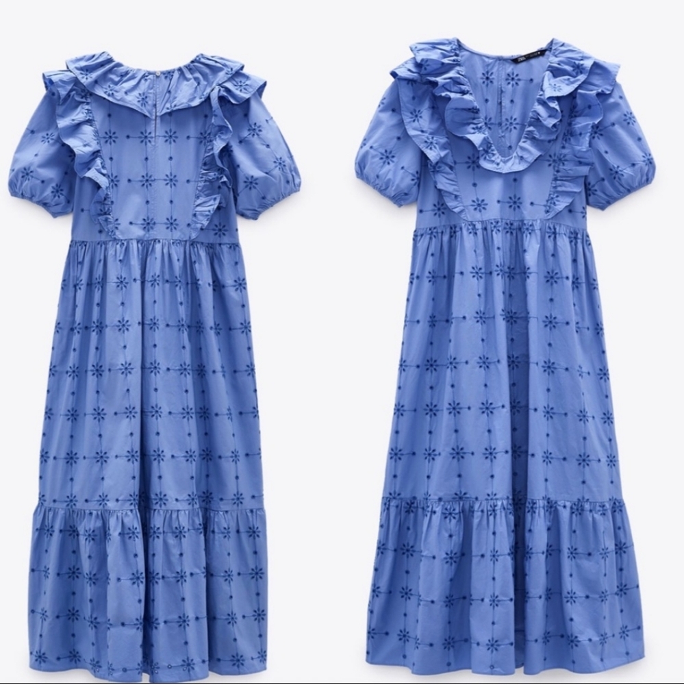 Zara * openwork embroidered dress boho flowy blue size xs - Picture 9 of 11
